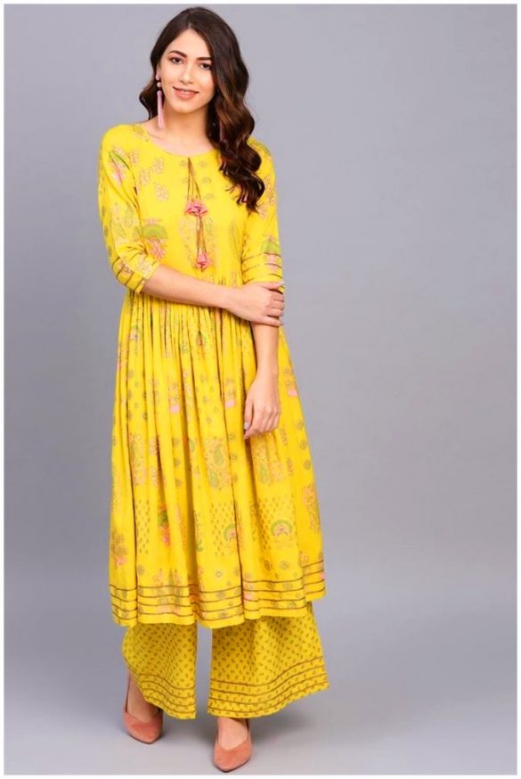 Yellow latest frock style