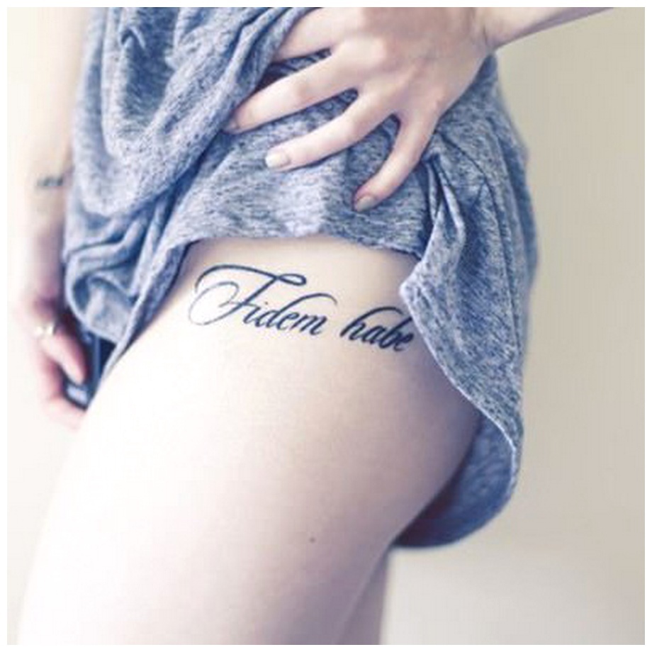 Fidem Hab Thigh Tattoos for Girls