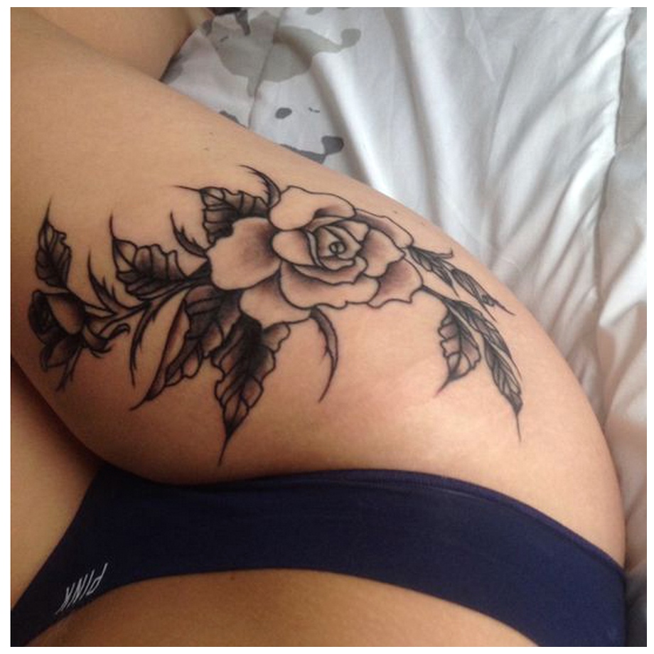 Thigh Tattoos with Rose flower design